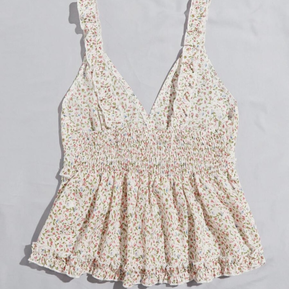 boho floral print v neck ruffle tank top blouse - Picture 2 of 3